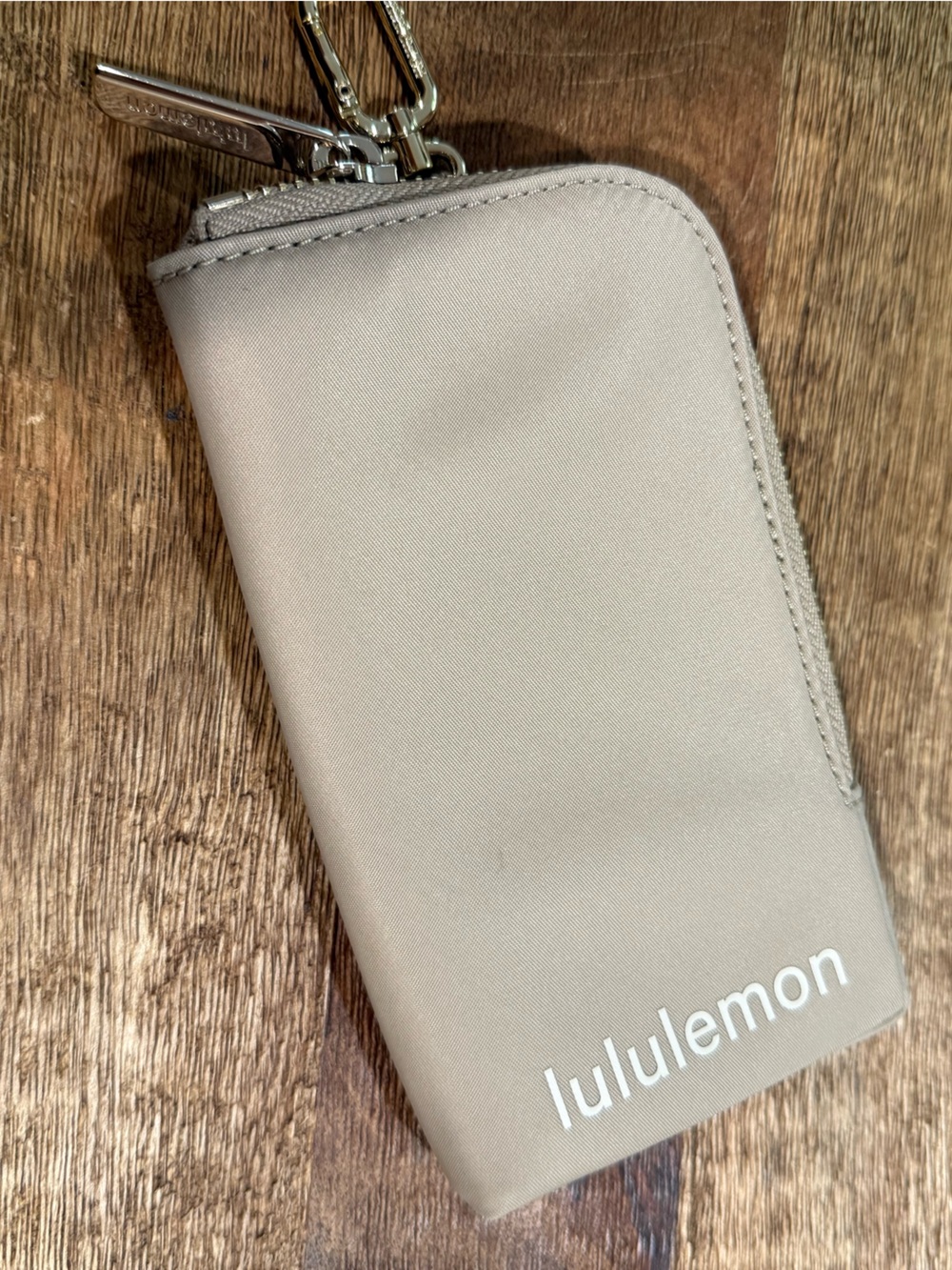 lululemon athletica Taupe Zip Credit Card Pouch with Gold Hardware